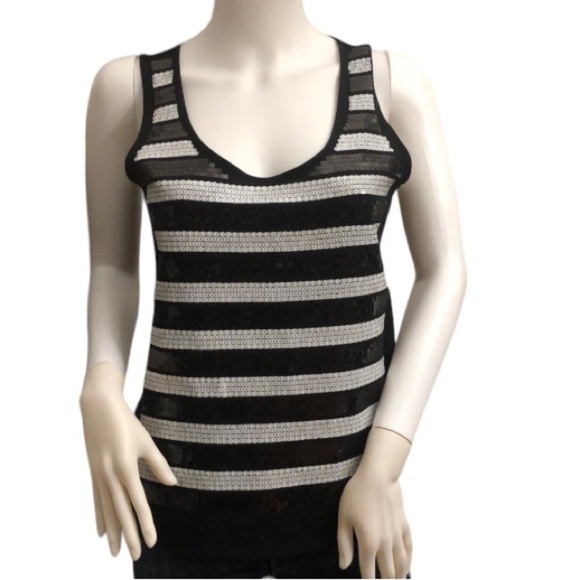 Banana Republic Black and White Stripe Sequin Tank Small - Picture 1 of 7